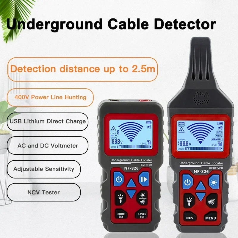 NOYAFA NF-826 Underground Cable Tester Locator Wire Tracker Detection Wall Electrical Lines Water and Gas Supply Pipeline Path