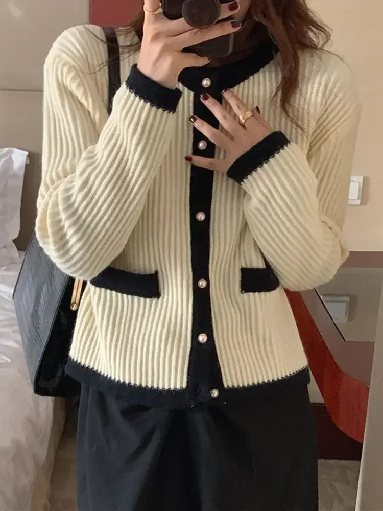 Cardigan Sweater Women Coat New Style Thin Knitted Sweater Cardigan Round Neck Hong Kong Style Inner Tops Female Autumn Winter