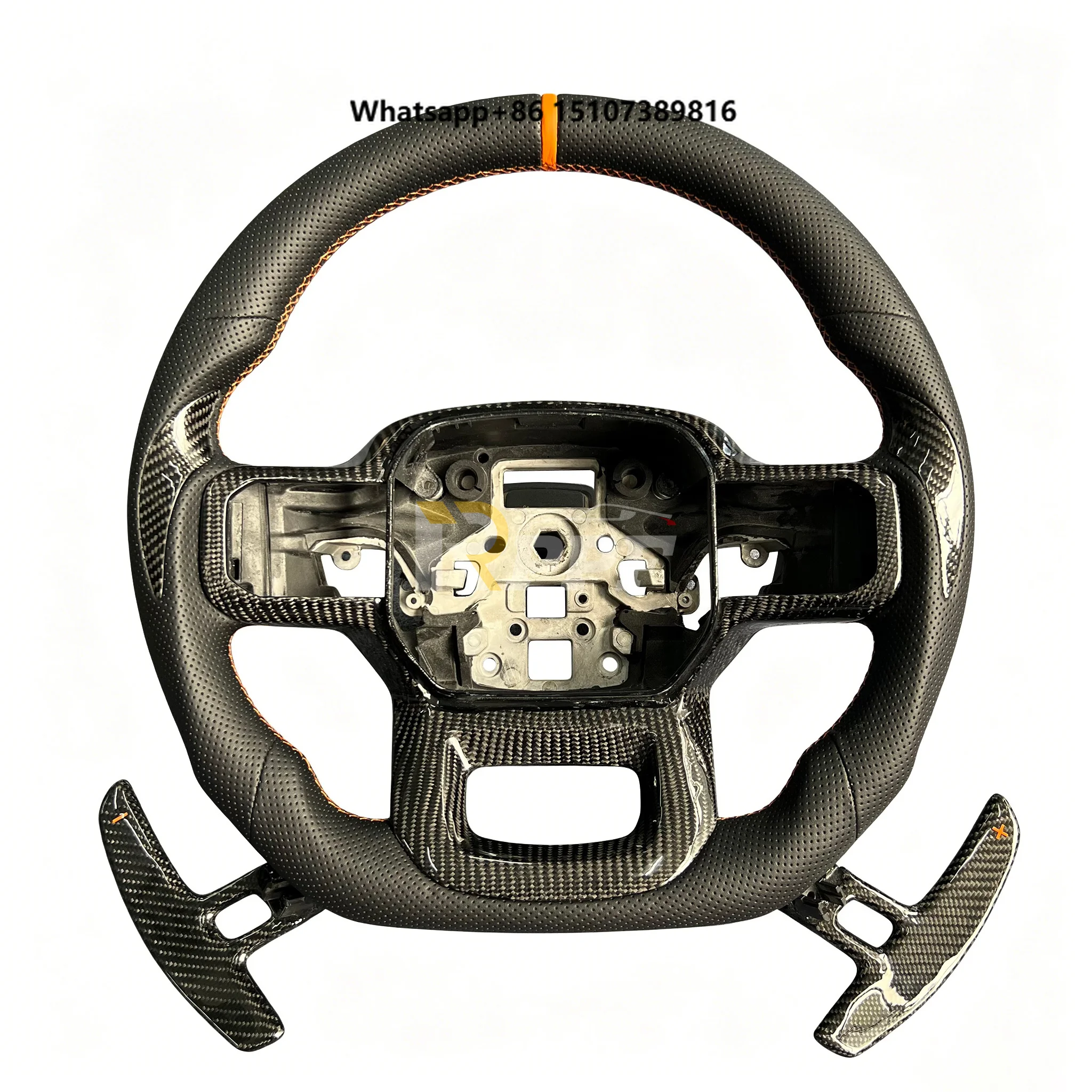 Custom Auto Accessories Leather Carbon Fiber Sports Style 4 Spokes Steering Wheel for F150 2021 2022 2023 2024 2025