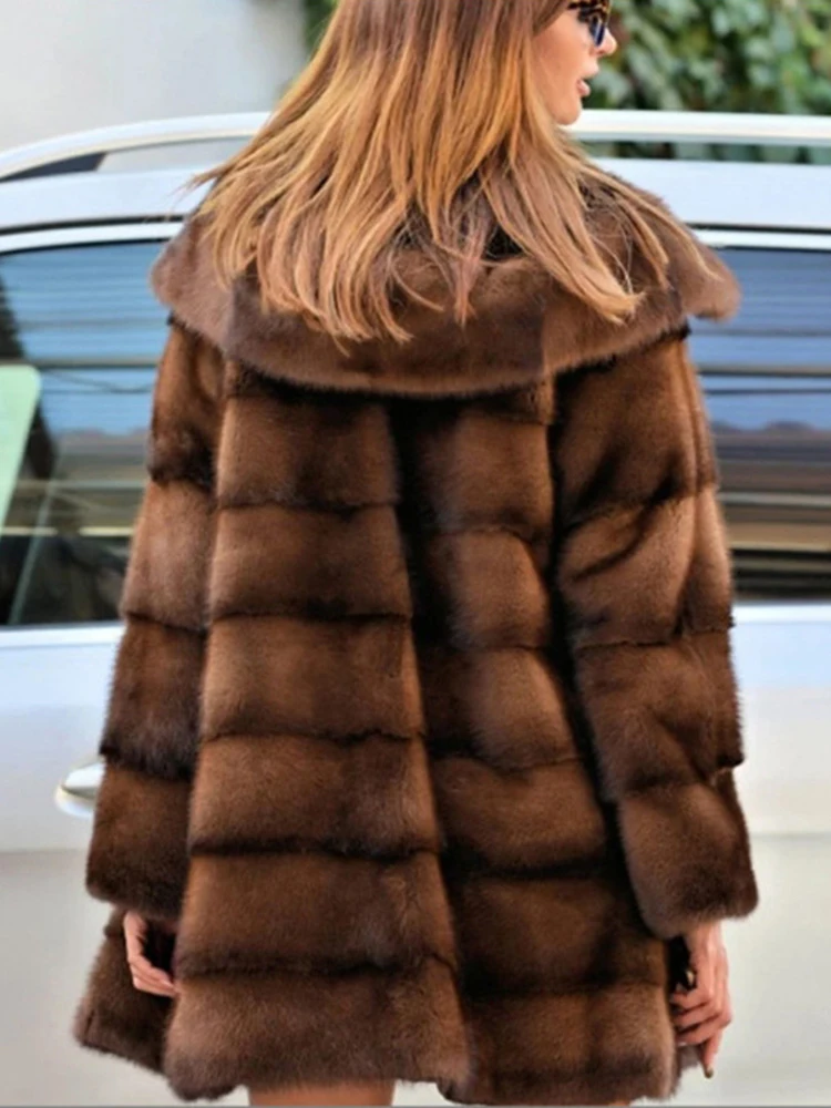 DEAT Fashion Women\'s Faux Fur Coat Hooded Covered Button Loose Thick Warm Imitation Mink Fur Jacket Winter 2024 New Tide 7AB5406