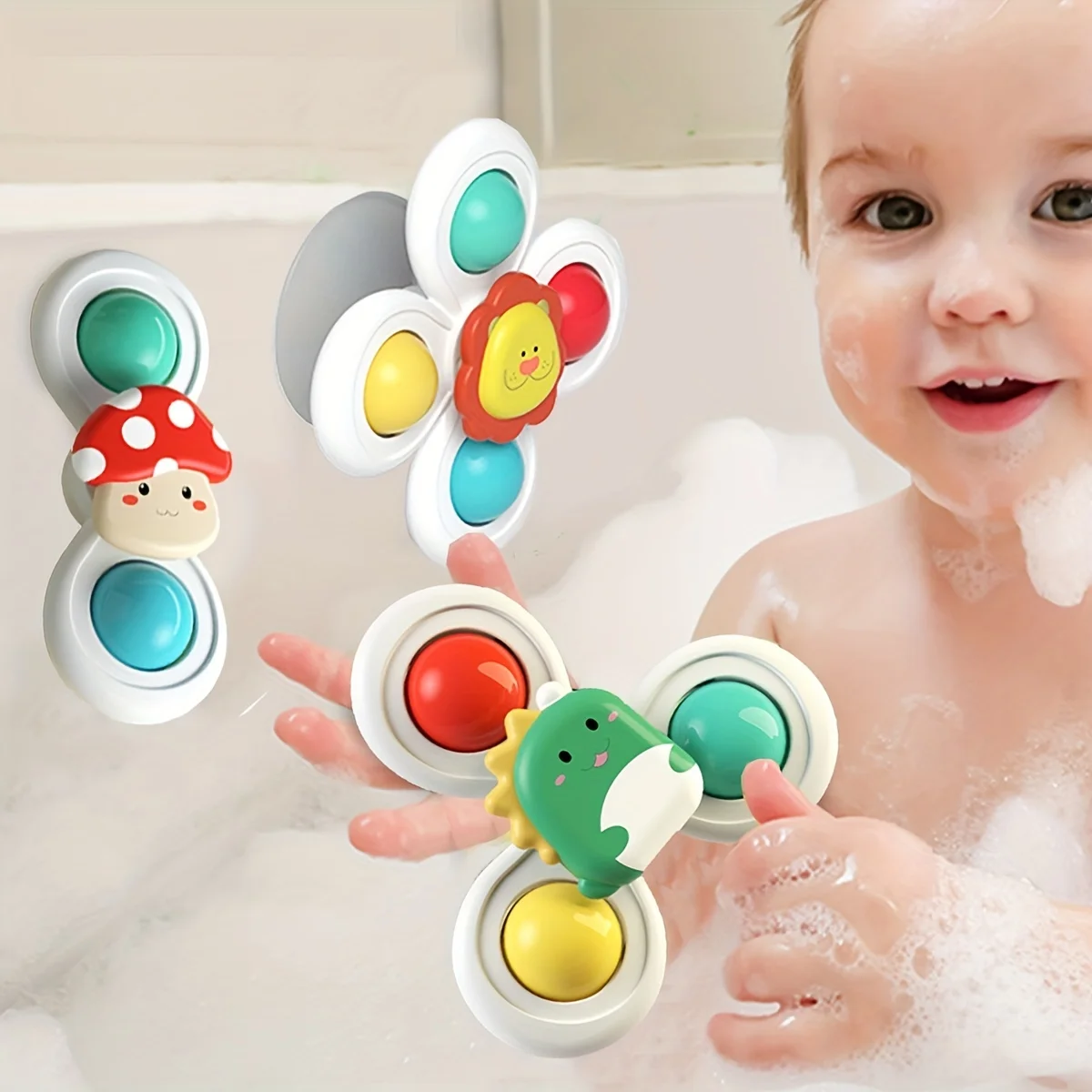 Baby Suction Cup Spinner Bath Toys for Age 1 2 3 Boys Girls Spinning Sensory Toys Airplane Car Travel Dining Chairs Window Toys