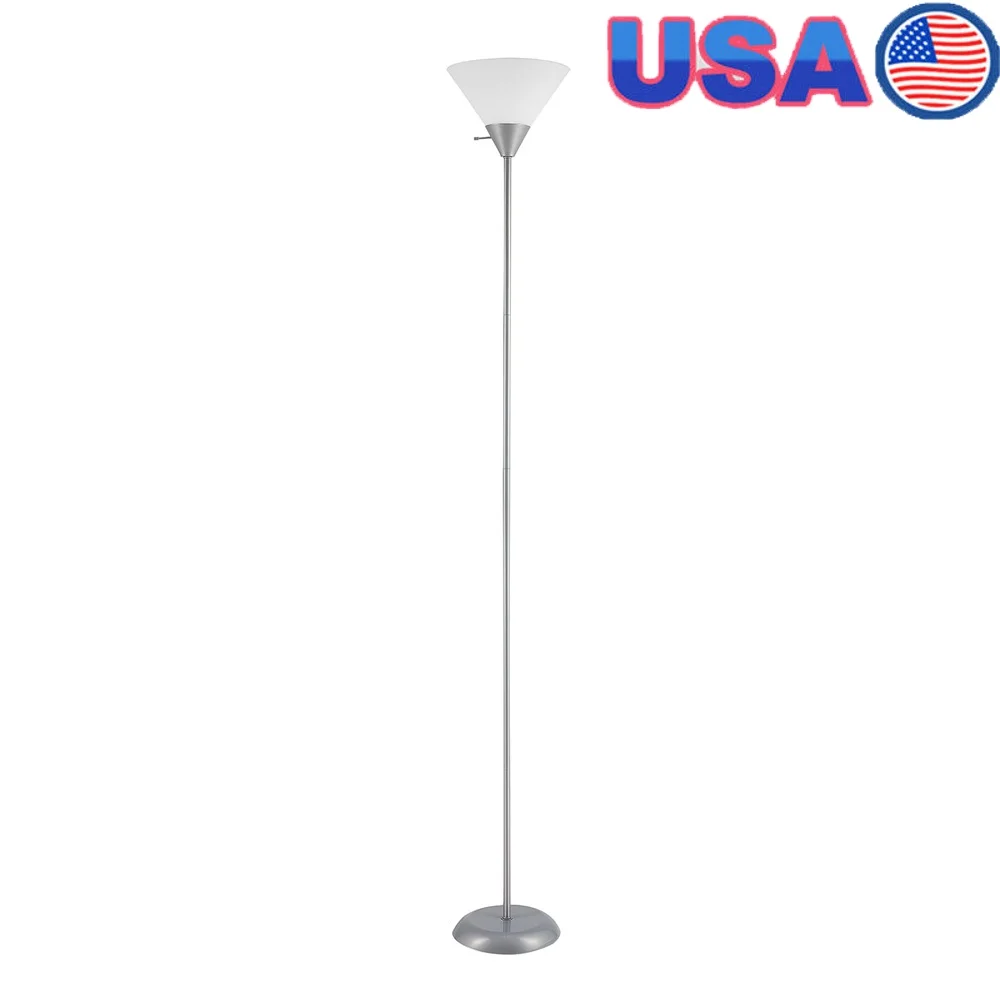 

Modern Silver Floor Lamp 72 Inch Torchiere Style with Frosted Shade Living Room Dorm Room Classic Design Lighting