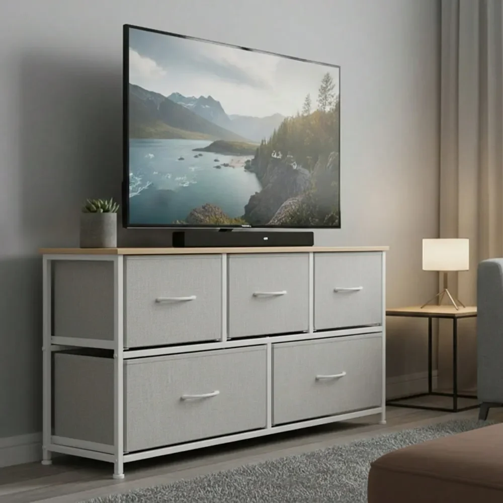 

Dresser For Bedroom With 5 Drawers, Wide Chest Of Drawers, Fabric Bedroom Dresser With Drawer Organizer, Storage Organizer Unit