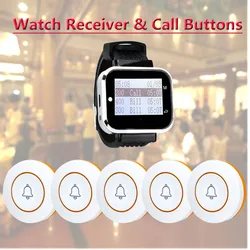 QWICALL Wireless Calling System 5 Table Call Button Transmitters 1 Watch Pager, Restaurant Waiter Service Bell Buzzer