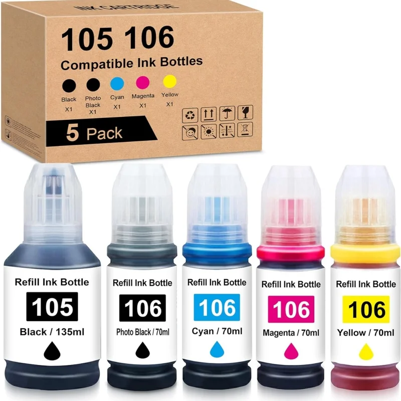 

105 106 Ink Bottle Replacement for 105 106 Refill Printer Cartridges with ET-7700 ET-7750 ET 7700 ET 7750