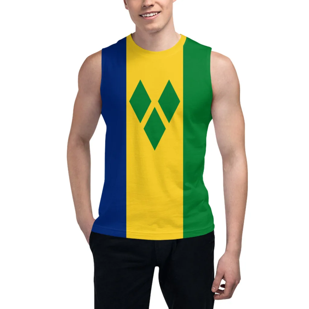 Sleeveless T-shirt Saint Vincent and the Grenadines Flag 3D Men's Boys Tshirt Gyms Tank Fitness Joggers Basketball Training Vest