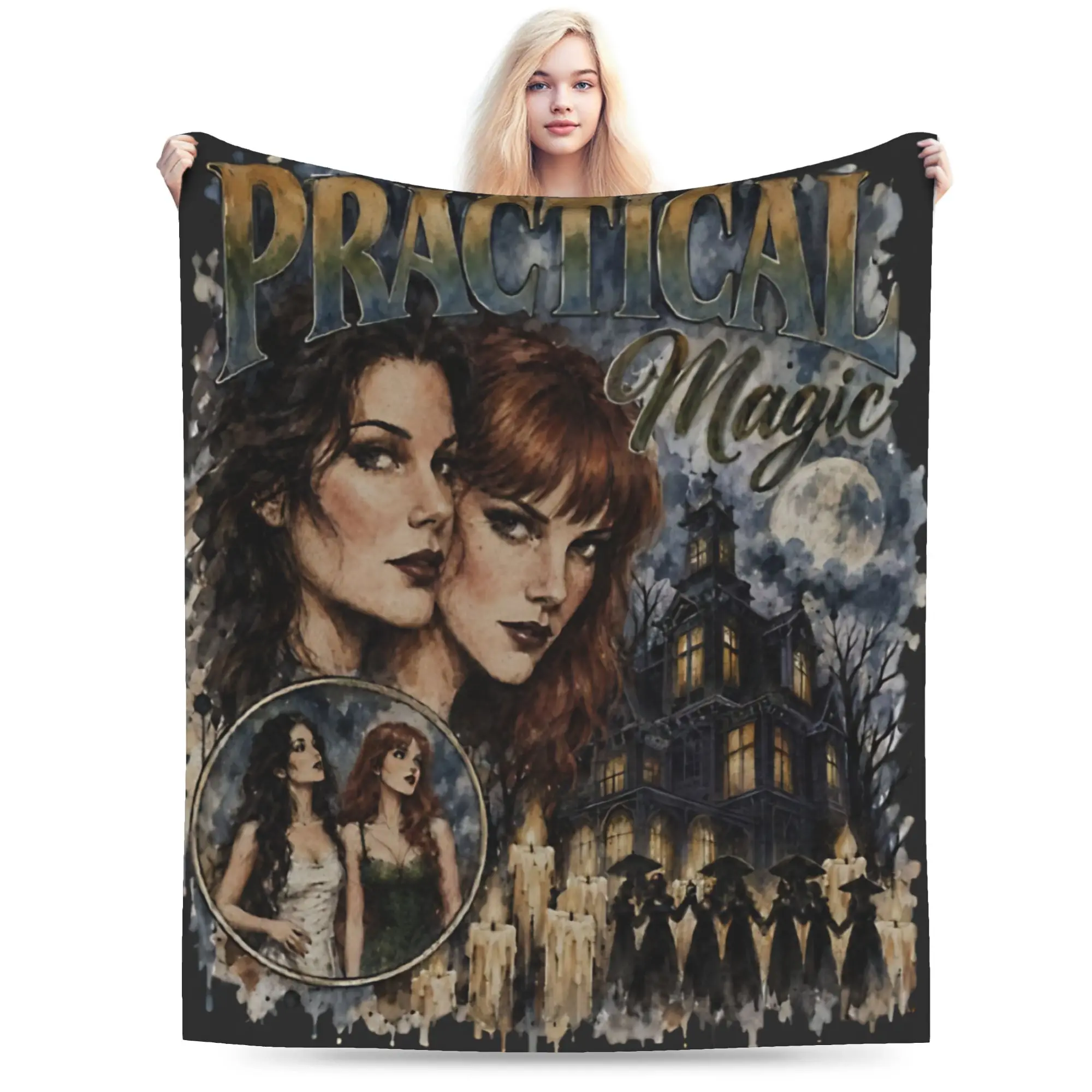 Practical Magic 2 Witch Sisters Gothic Witchcraft Haunted House Halloween Blanket Flannel Thin Throw Blankets for Home Bedspread