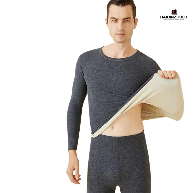 

German Velvet Thermal Underwear Men's Suit,Thermal Heating Thickened Velvet Inner Clothes,Long-sleeved T-shirts and Trousers