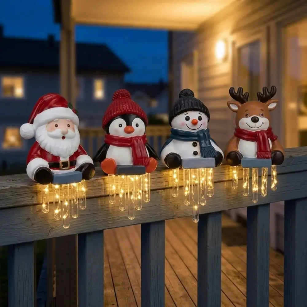 樹脂製のソーラー式クリスマス装飾ライト。暖色系のledで、トナカイやサンタクロースのモチーフ。色あせしにくいアイスクリスタル型の吊り下げライト。
