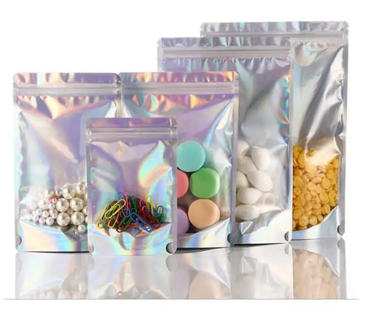 1000Pcs Holographic Resealable Mylar Bags Smell Proof Heat Sealable Stand Up Pouches - Use for Party Favors Candy Gift ni347