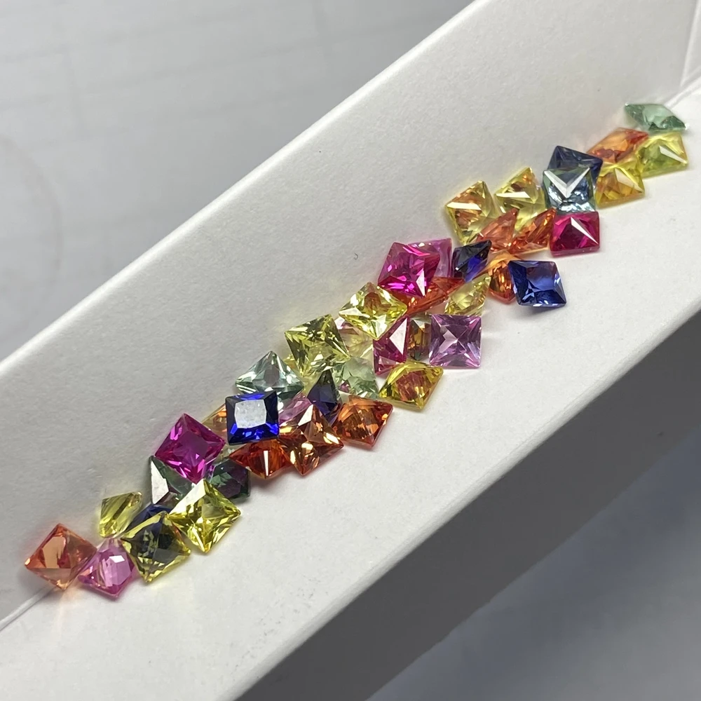 Meisidian Top Quality Princess Cut 4x4mm Lab Rainbow Sapphire Gemstone For Bracelet Making