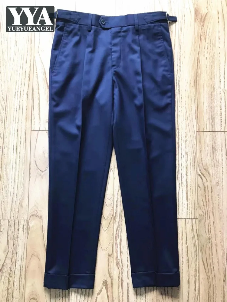 

Hot Sale Men Spring Summer Soft Wool Business Casual Pants Mid Waist Straight-Leg Button Daily Long Trousers Ankle Length Pant