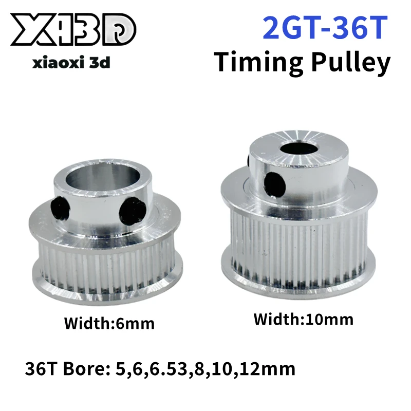 3D Printer Parts 2GT Timing Pulley 36 Tooth Bore 5 6 6.35 8 10 12mm Tooth Width 6/10/15mm GT2 Synchronous Wheel Timing Belt Gear
