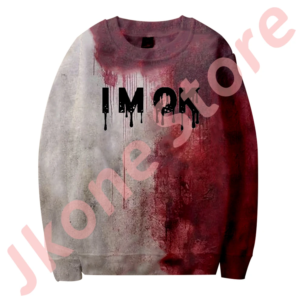 I'm OK Bloody Logo Crewneck Sweatshirts Halloween Blood Horror Merch Cosplay Women Men Fashion Long Sleeve T-Shirts