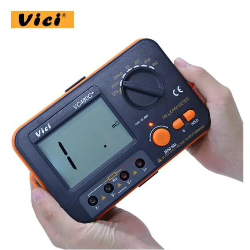 Vici LCD Digital Milli-ohm Meter Resistance Tester 4 Wire Ohm Test Meter Milliohmmeter 0.01 Ohm~2 kOhm VC480C