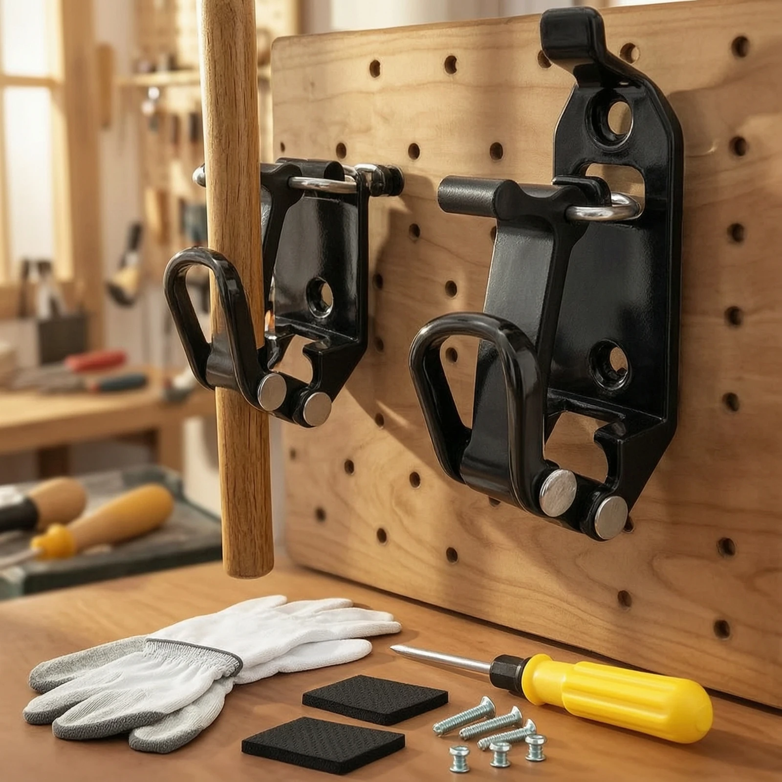 2 Pieces Clamps with Protective Pads Compact Mounting Brackets Hardware Heavy-Duty for Workshop, Garage