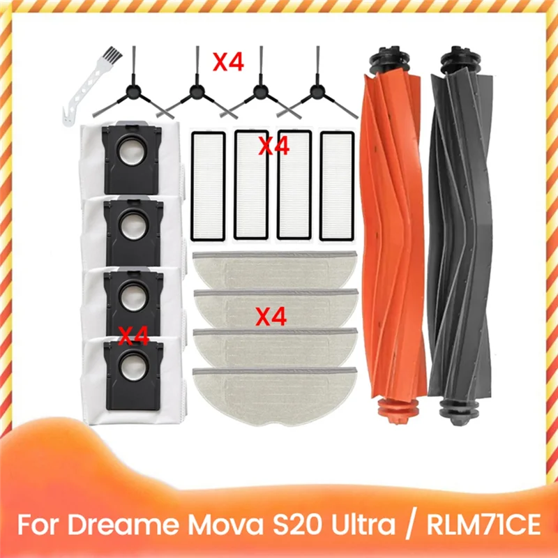 19PCS Vacuum Cleaner Accessories Main Side Brushes Mop Pads Filters Dust Bags For Dreame Mova S20 Ultra/RLM71CE-A76Z