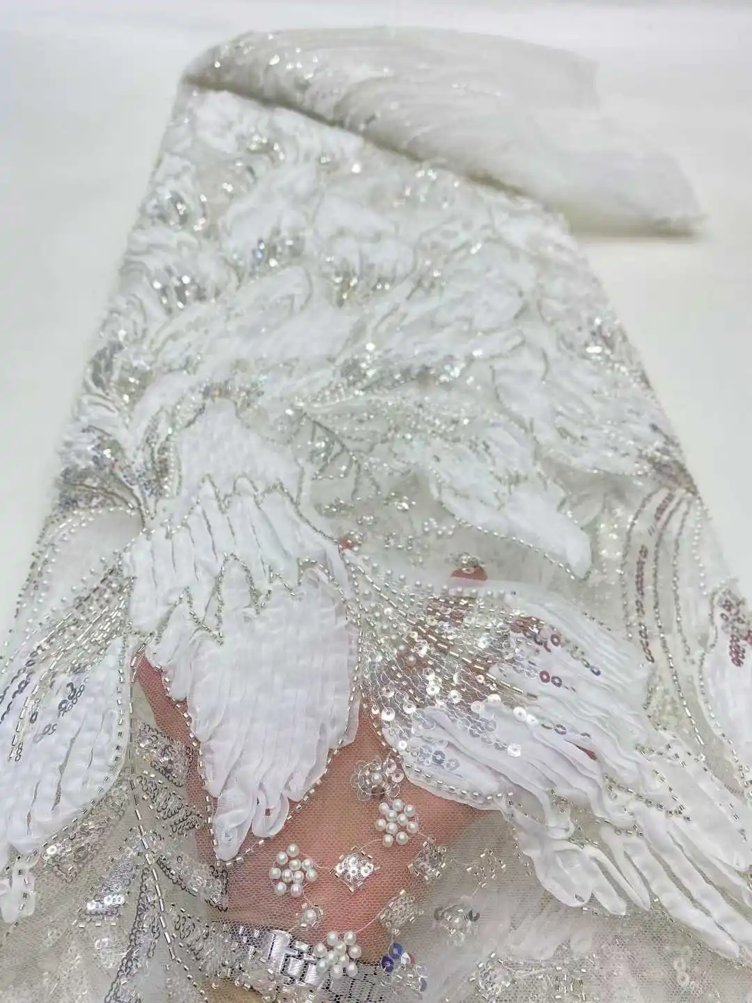 5 jardów afrykańskiej koronki, wysokiej jakości francuska koronka z haftem 3D, cekinami, koralikami i tiulem, idealna na sukienki imprezowe, rok 2025.