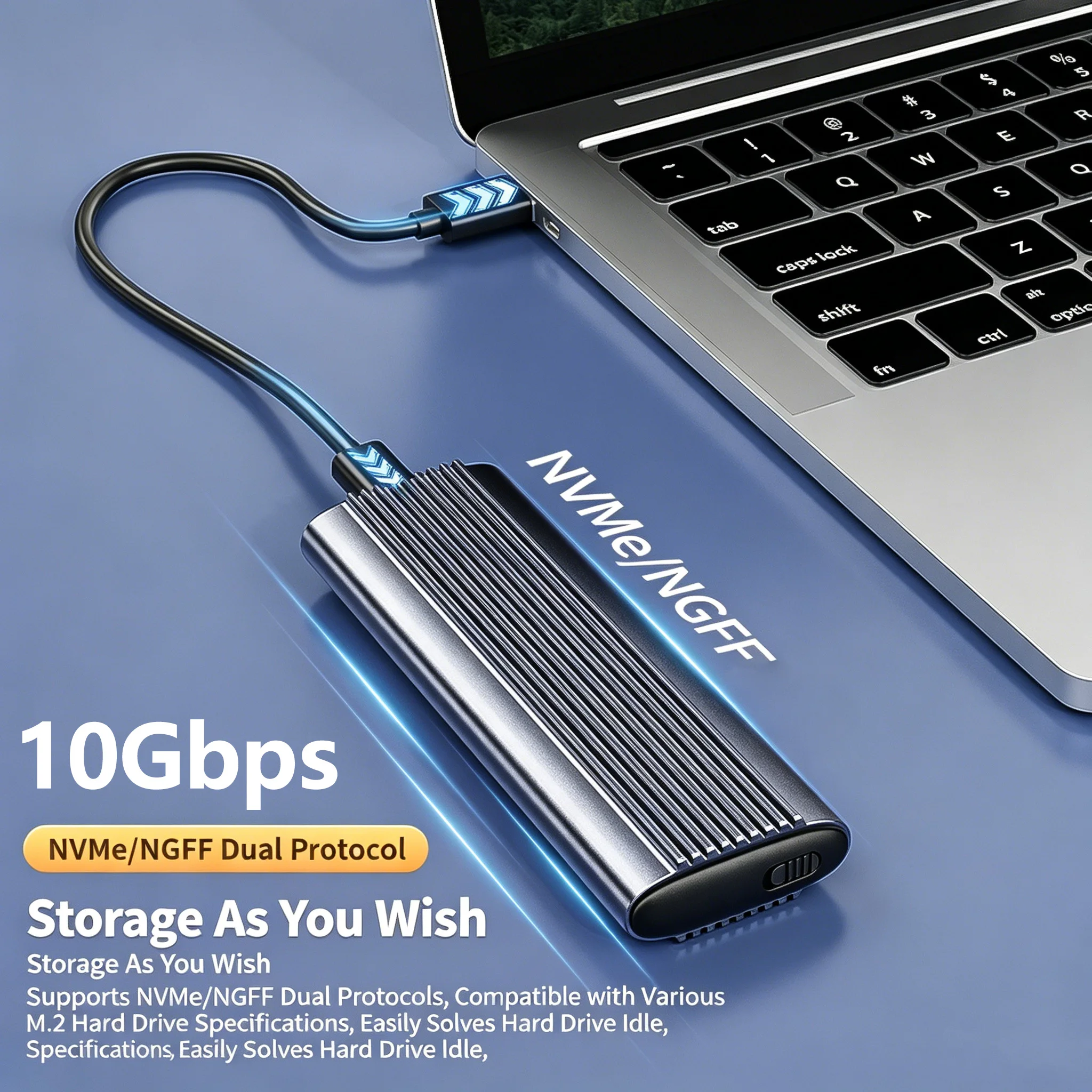 

Внешний корпус для SSD-накопителей Kebidumei M.2 NVME SATA USB 3.1 Gen1, без инструментов, 10 Гбит/с, для форматов 2230, 2242, 2260, 2280