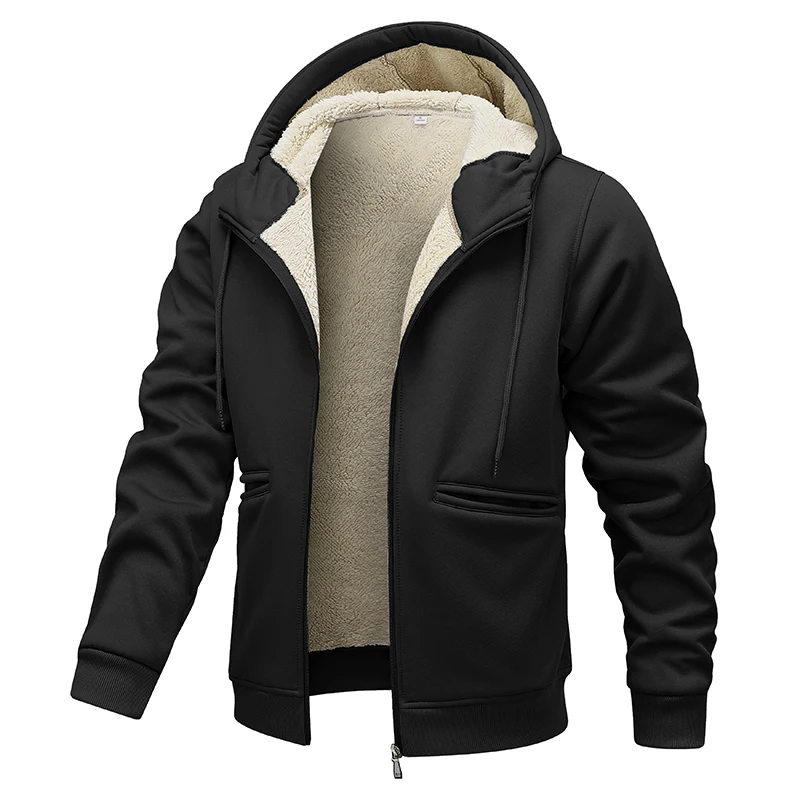 New Simplicity Solid Color Man Tops Winter Keep Warm Windproof Hooded Jackets 2024 Outdoors Leisure Fleece Thickening Coats Man
