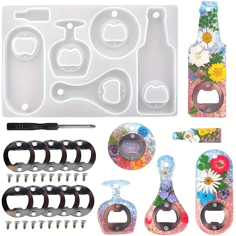 

Bottle Opener Resin Mold Set，Silicone Mold，Wine Bottle Opener，Epoxy Resin Casting Mold，Comes with a screwdriver Screws and Beer