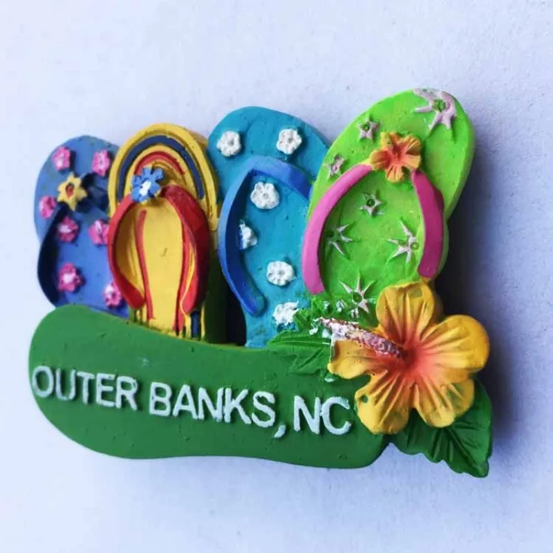 United States North Carolina Outer Banks Beach Tourist Souvenirs Colorful Slippers Magnetic Refrigerator Stickers
