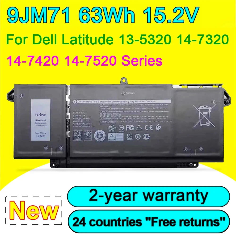 

New 9JM71 Laptop Battery For Dell Latitude 14 7320 7420 7520 13 5320 HDGJ8 MHR4G 7FMXV TN2GY 4M1JN 1PP63 63Wh 15.2V 3941mAh