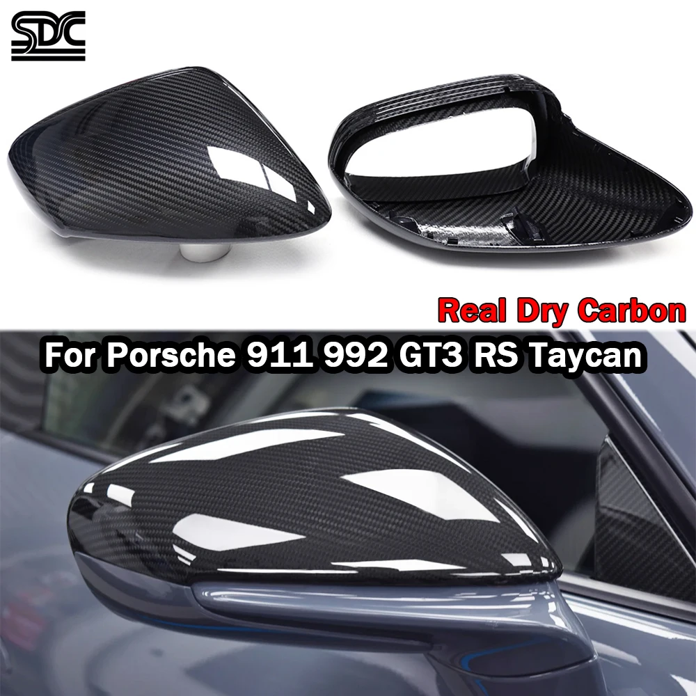 

2x чехлы для сухого карбонового зеркала, замена для Porsche 911 GT3 992 Carrera GTS Taycan, полностью настоящие колпачки для наружных зеркал из углеродного волокна RHD