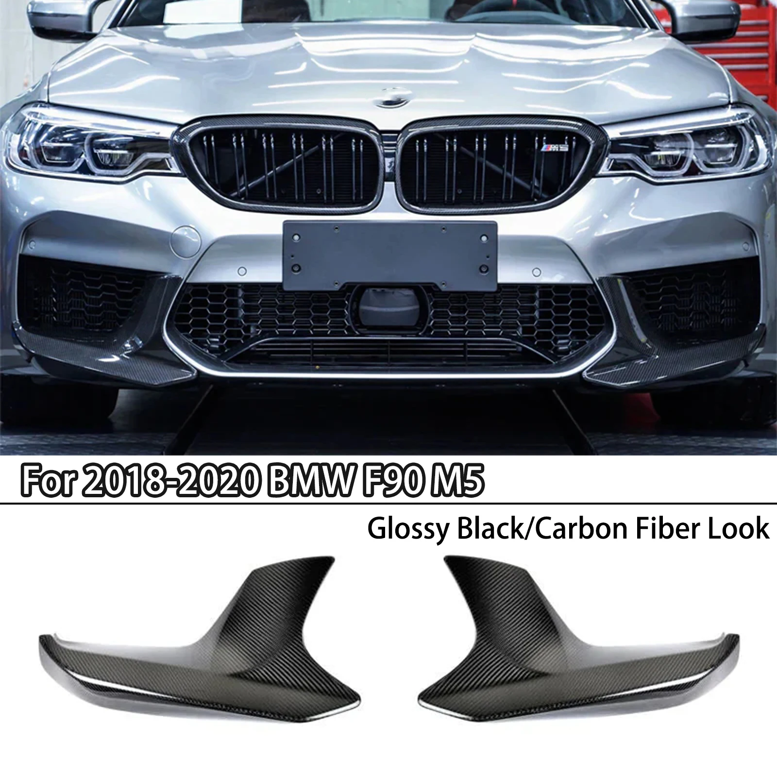 

For BMW F90 M5 2018-2020 Front Bumper Side Splitter Cover Lip Car Fog Light Air Vent Diffuser Spoiler Carbon Fiber Look