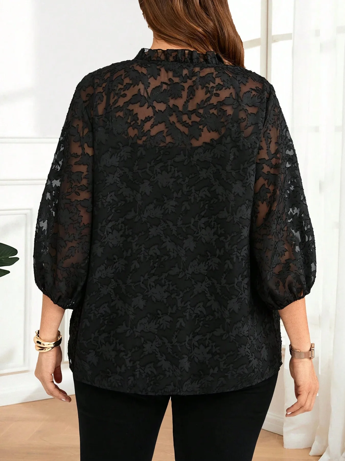 بلوزة نسائية كبيرة الحجم كاجوال وأنيقة للعطلات مطبوعة بأكمام واسعة #2