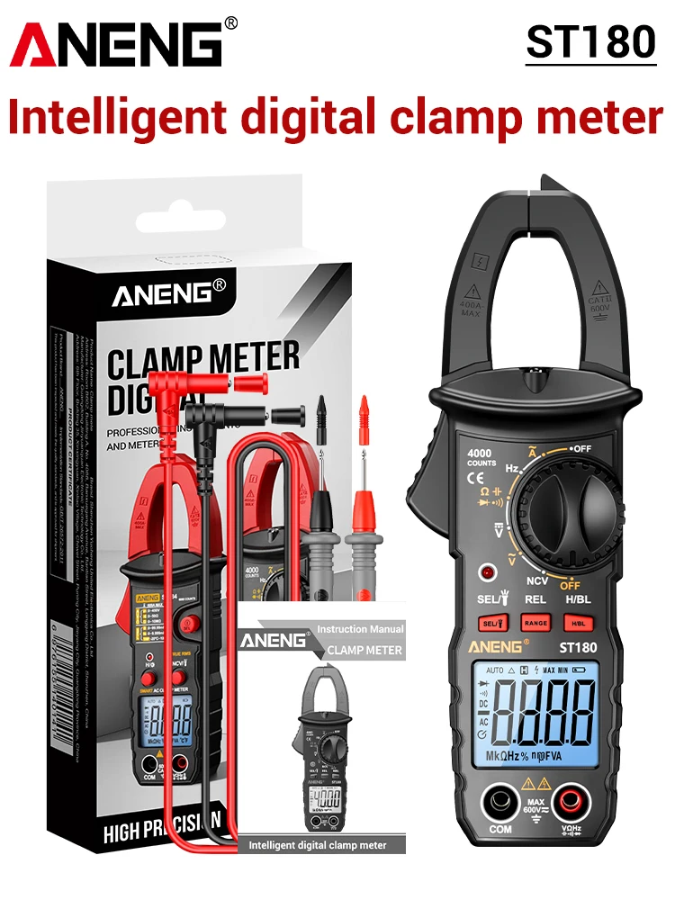 ANENG ST180 AC-Stromzangenmessgerät Digital 4000 Zähler Multimeter Amperemeter Spannungstester Auto Ampere Hz Kapazität NCV Ohm Werkzeug