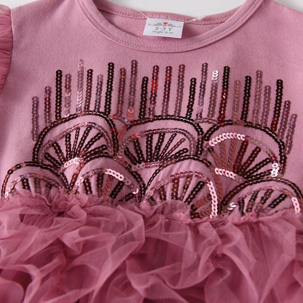 فستان أطفال أنيق من DXTON فستان الأميرة للفتيات مكشكش مزين بالترتر للأطفال أزياء حفلات الزفاف فساتين بناتي غير منتظمة شبكية فاخرة