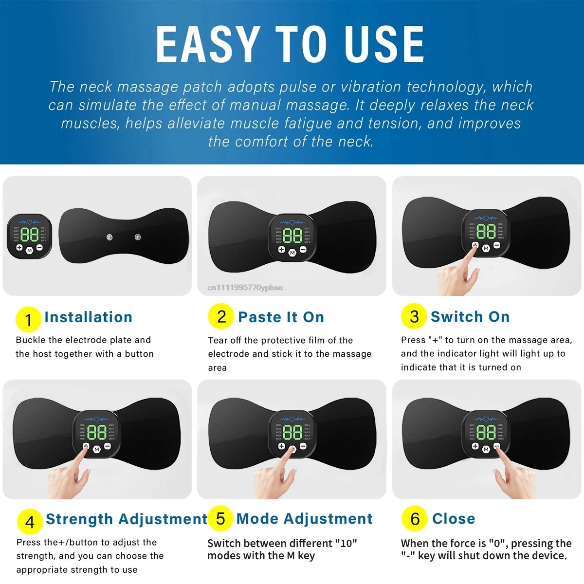 EMS Neck Massager with Pulse, Portable Electric & Shoulder Therapy Device, Mini Smart TENS Massage Pad