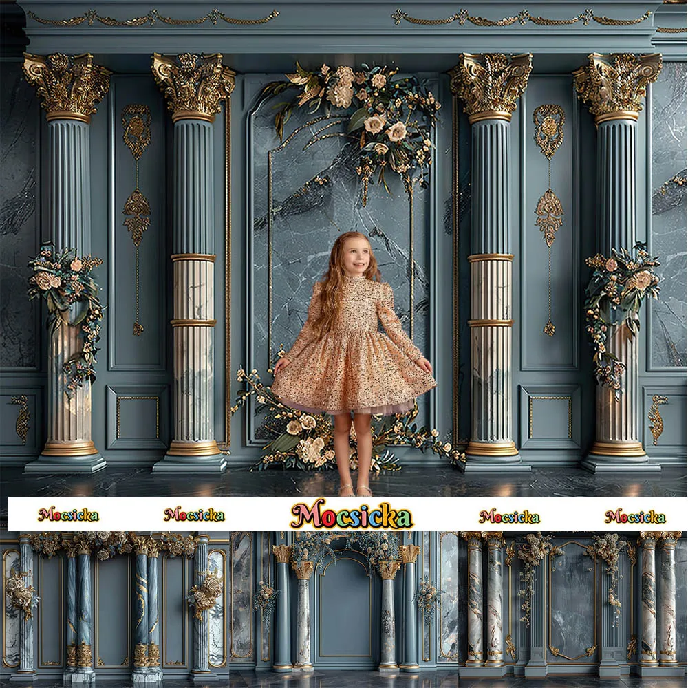 

Bohemian Photography Background Blue Marble Eall Floor Fecoration Adult Kids Photo Portrait Backdrop For Studio Props Banner