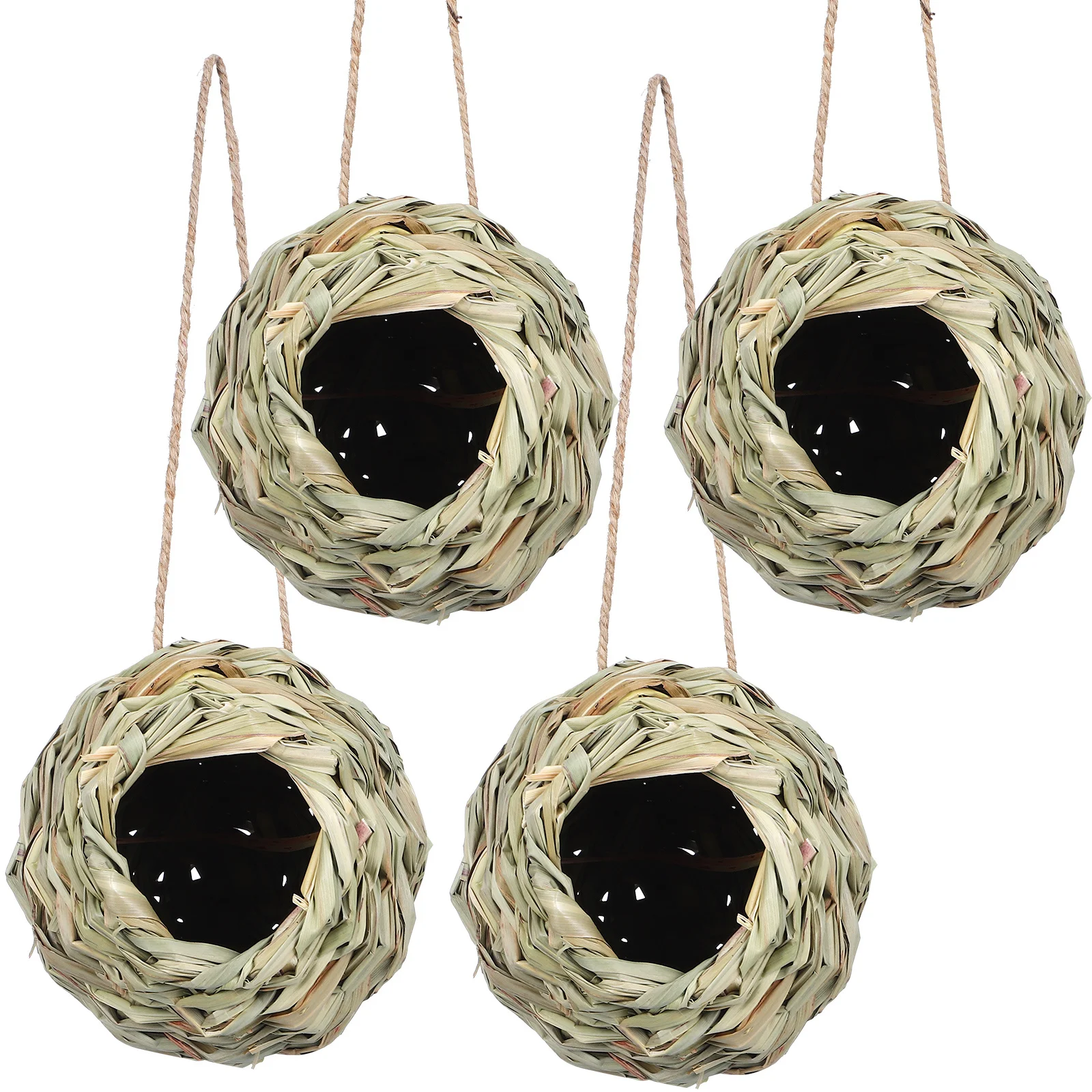

4 pcs Bird Nest Woven Grass Design Hanging Hummingbird Nest For Parrot Finch Parakeet Cage Decorative Sleeping Bed Resting