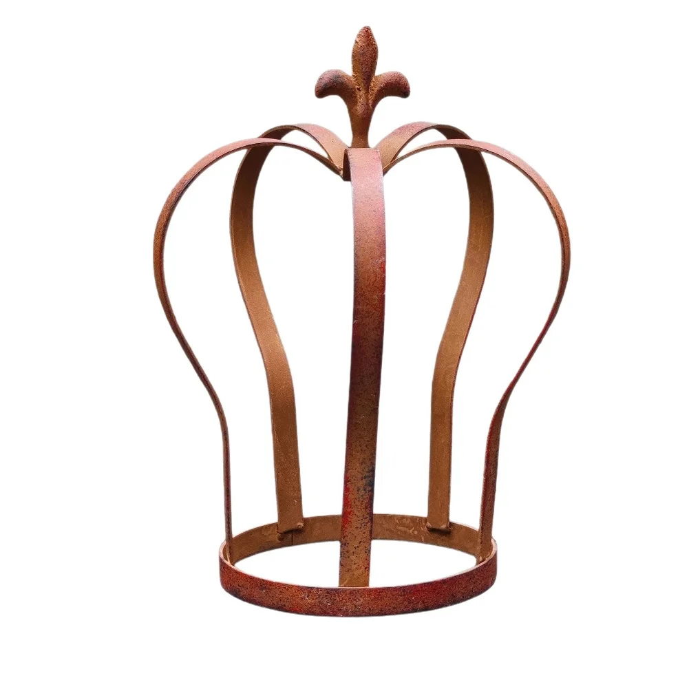 Outdoor Garden Rustic Crown Plant Stand Outdoor Plant Stand Iron Construction Handcrafted Weathered Look Vintage Aesthetic