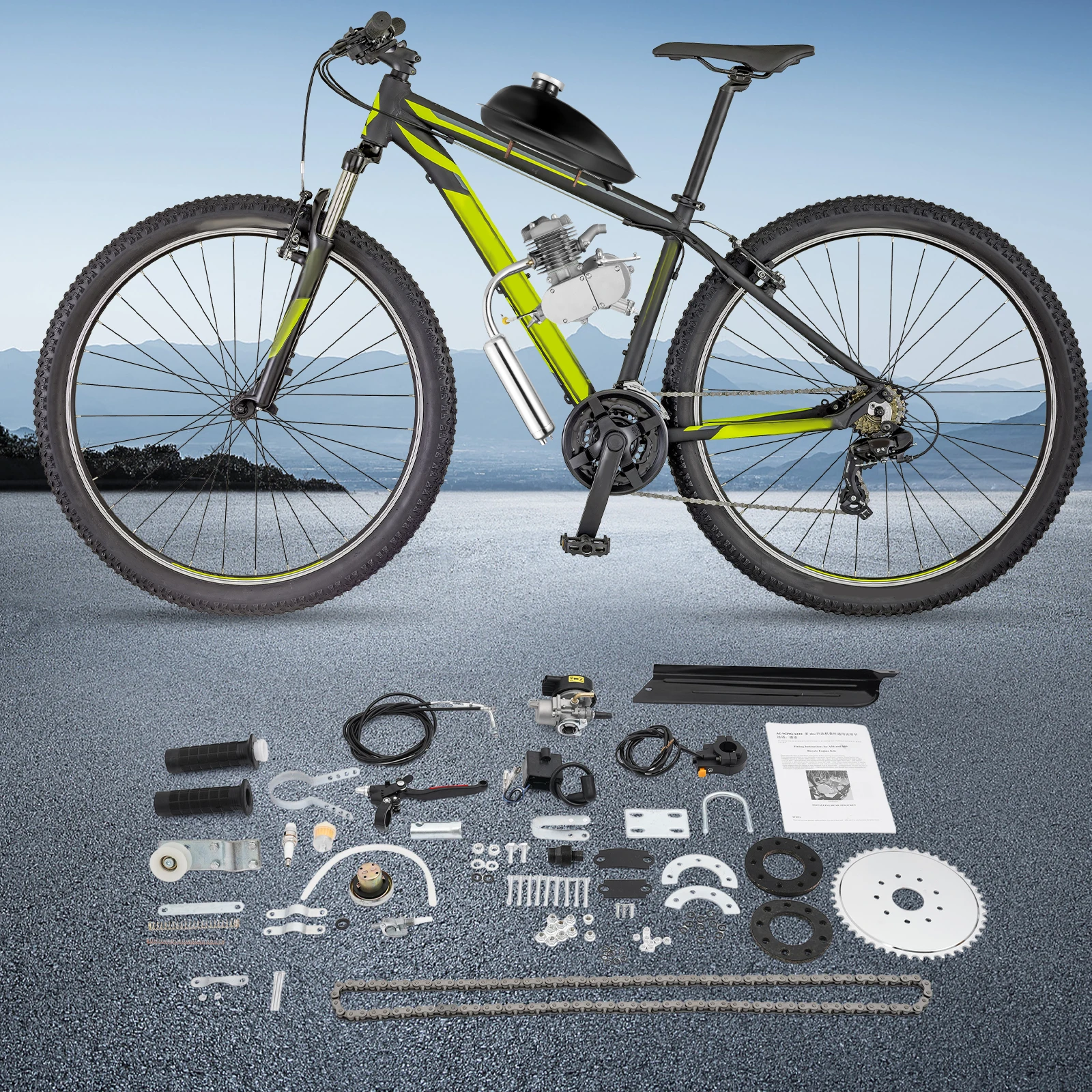 Image of 80CC 2-Takt Benzinmotor-Kit für Fahrräder 40km/h Fahrradmotor-Kit für Mountainbike Rennrad Gravel Cruiser Umbau