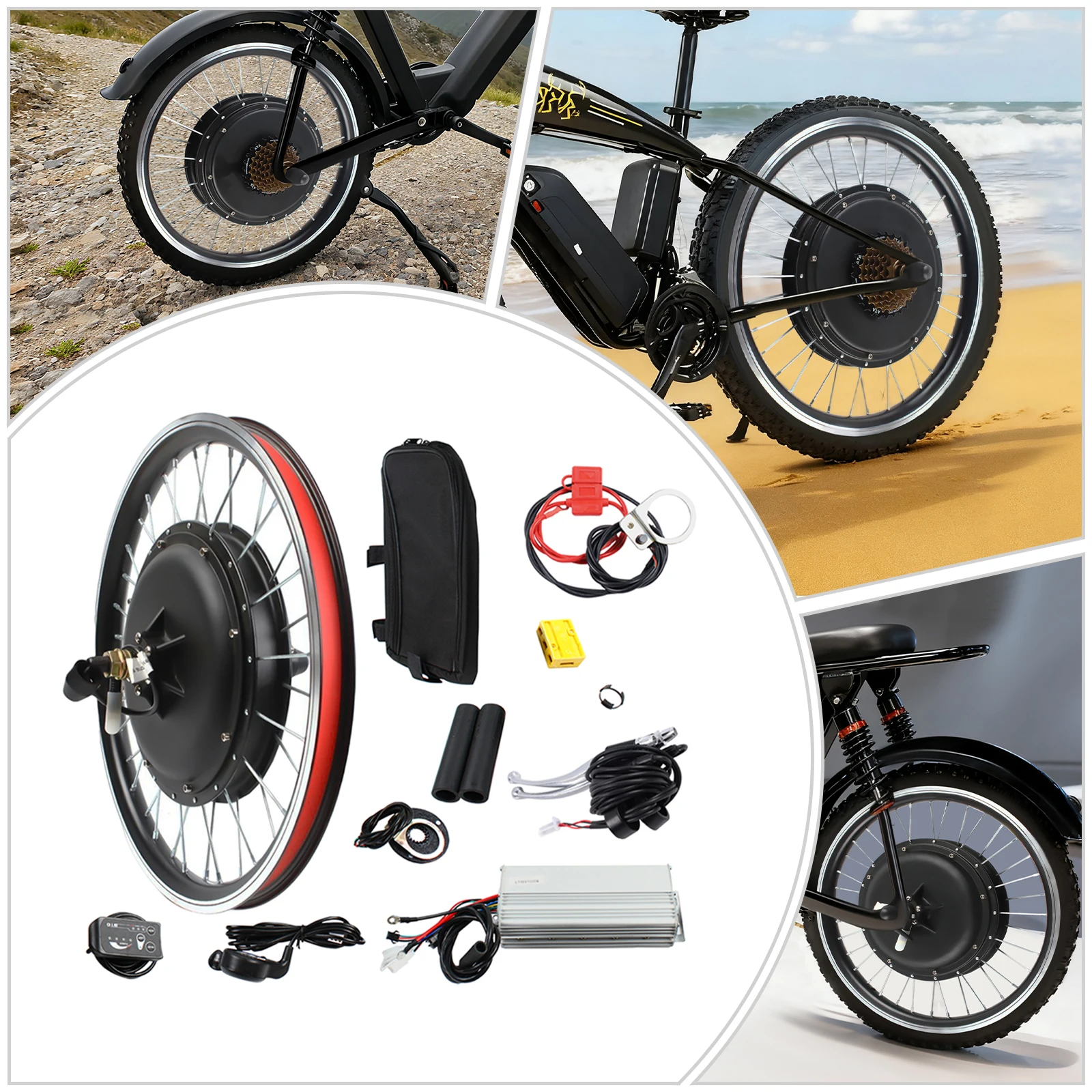 20'' 48V 1000W Ebike Conversion Kit, Rear Wheel Brushless Motor LED Display Disc/V-Type Brake