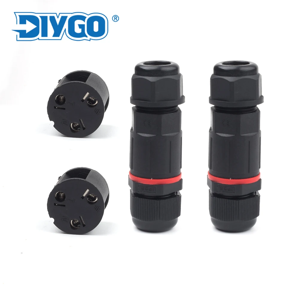 IP68 Waterproof Cable Connector 3 Pin Screw Fixation Sealing Connection Adapter Wire Extender Accessories Outdoor Rain Proof