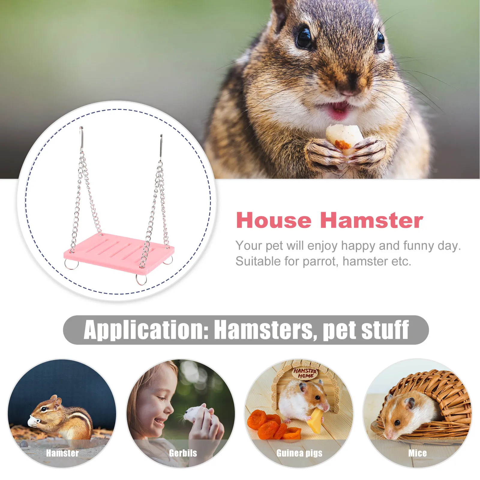 Pet Swing Nest for Hamster and Parrot Made of Wood Metal Strong Sturdy Build Vibrant Colors Attractive Enrichment Activity Happy