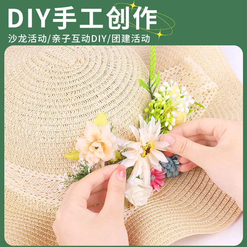 Benutzerdefiniertes Blumen-Strohhut-Set im französischen Stil, Hut mit getrockneten Blumen, Muttertag