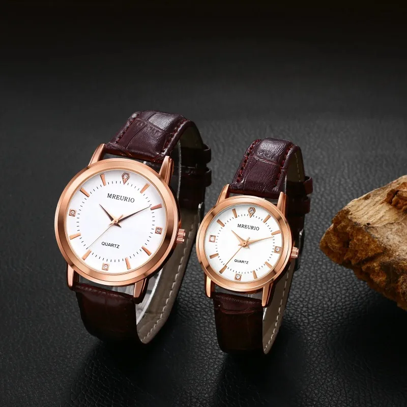 Montre-bracelet à quartz de luxe pour hommes et femmes, bracelet en cuir marron classique, montre rétro pour les amoureux, couple d'affaires, heures