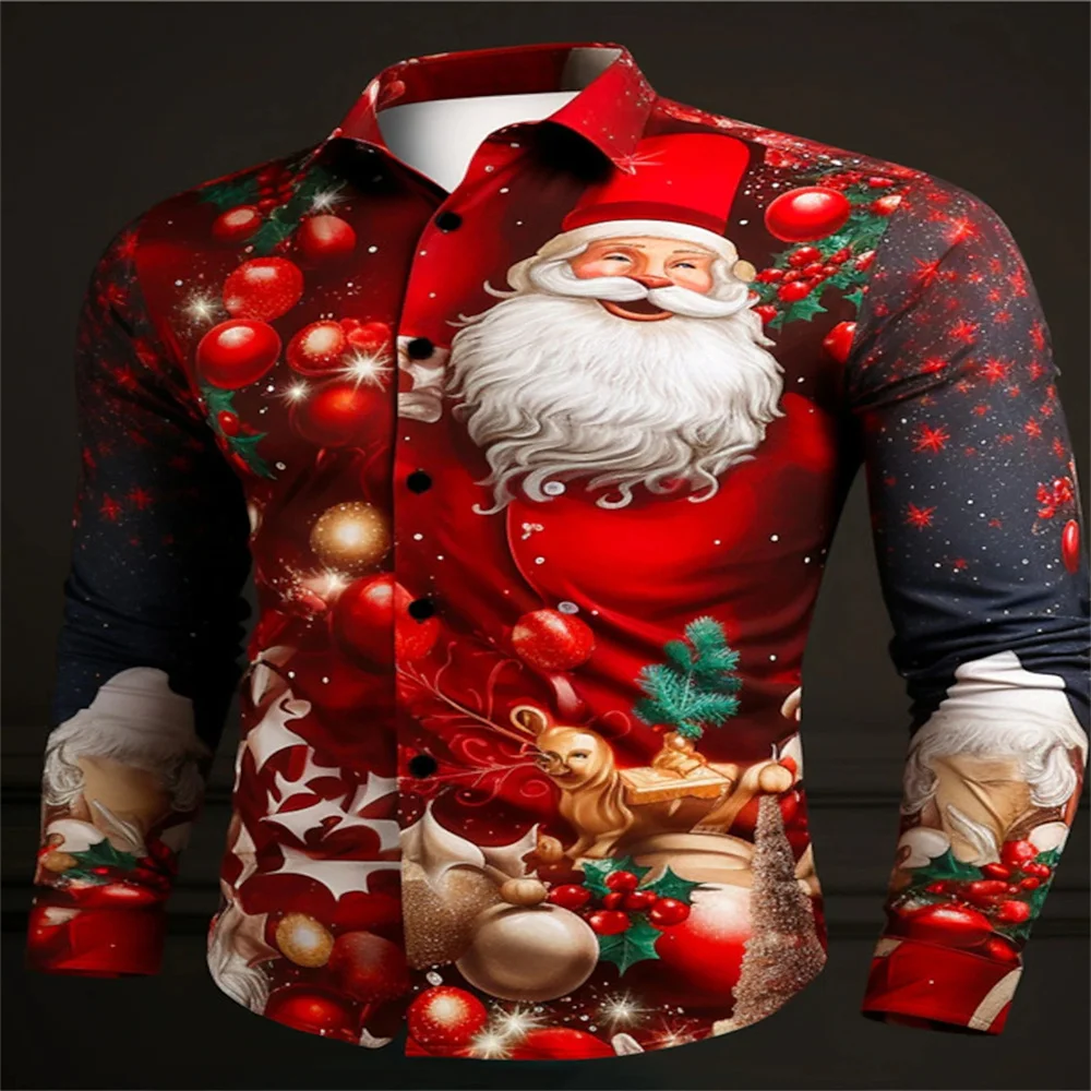 New Source Manufacturer Men\'s Shirt Christmas Style Fashion Long Party Golden Snowflake New Year Christmas Button Shirt XS-6xl