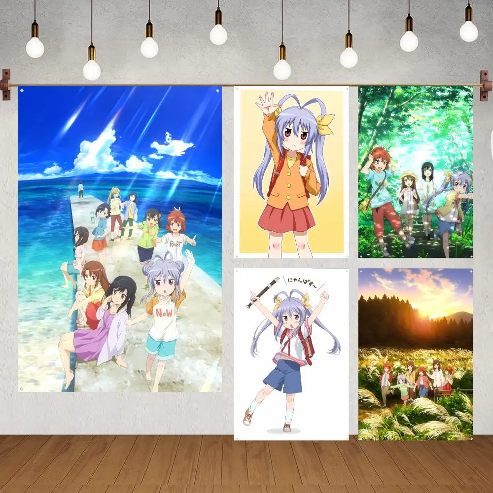 Peaceful Kawaii N-Non-Non Biyori Flags Flags for indoor decoration with no edging and four corner rings for easy hanging