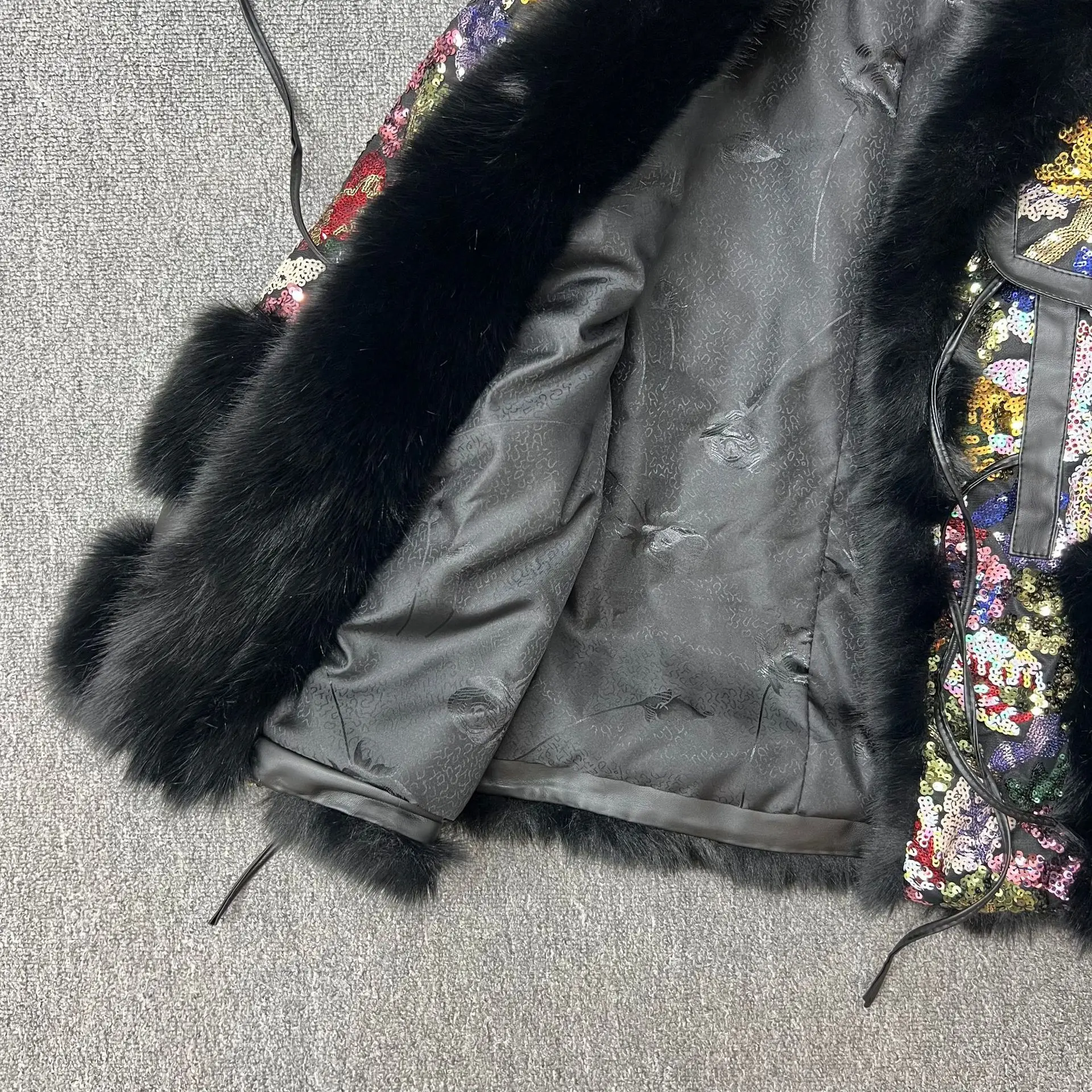 Faux Fox Fur Coat for Women 2025 Winter New Fashion Snowflake Sequins Korean Style Loose Thickened Warm Overcoat