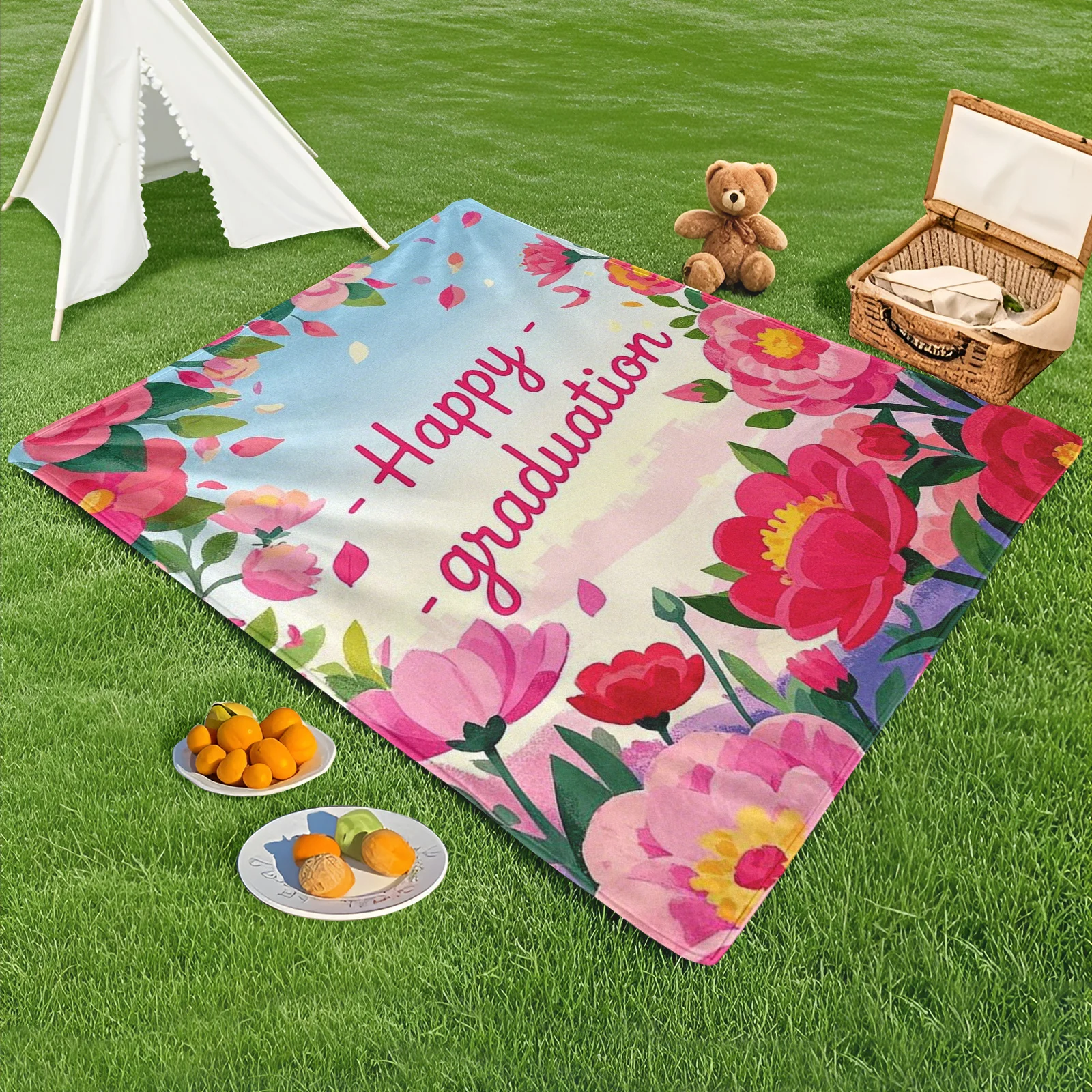 Cobertor exterior com design floral de desenho animado para desejos quentes e celebrações festivas, ideal para aconchegantes