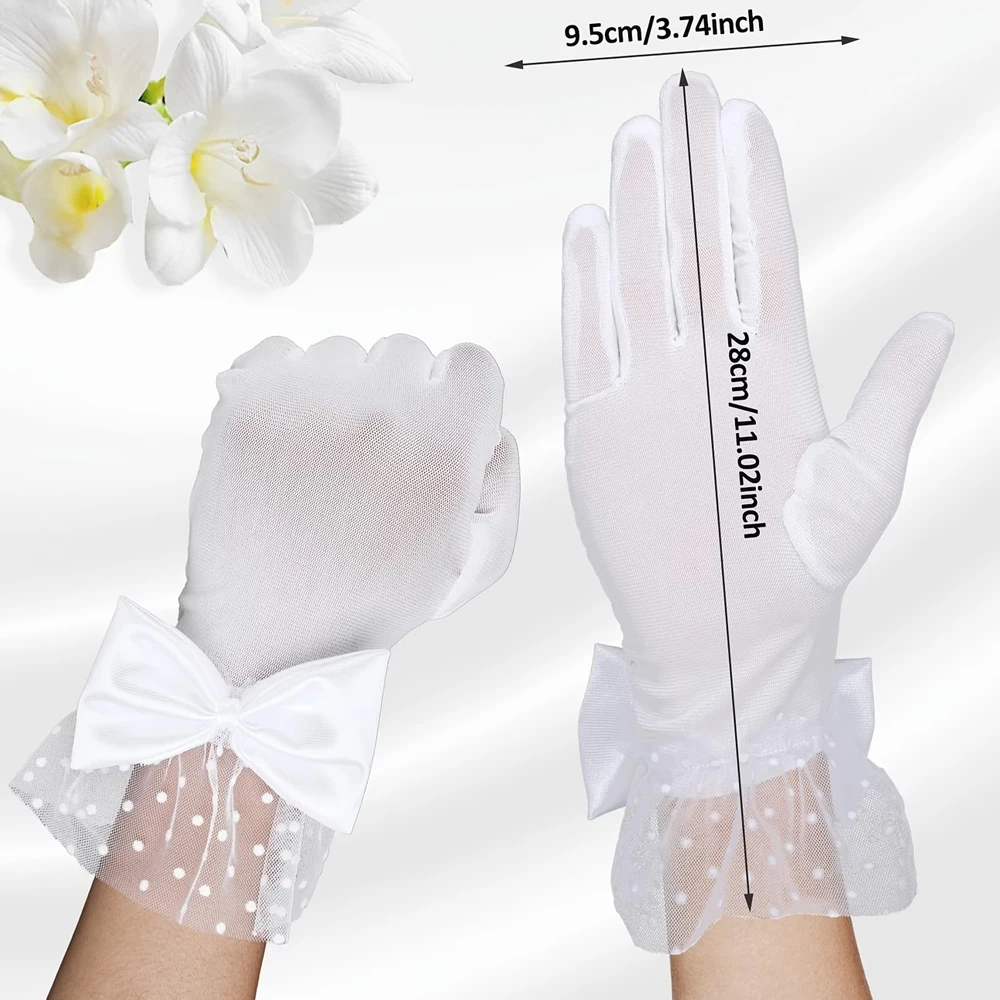 Elegante Kurze Spitzenhandschuhe mit Schleife, Dekorative Handschuhe für Damen, Geeignet für Partys, Hochzeiten und Formelle Abendveranstaltungen – Detail 5