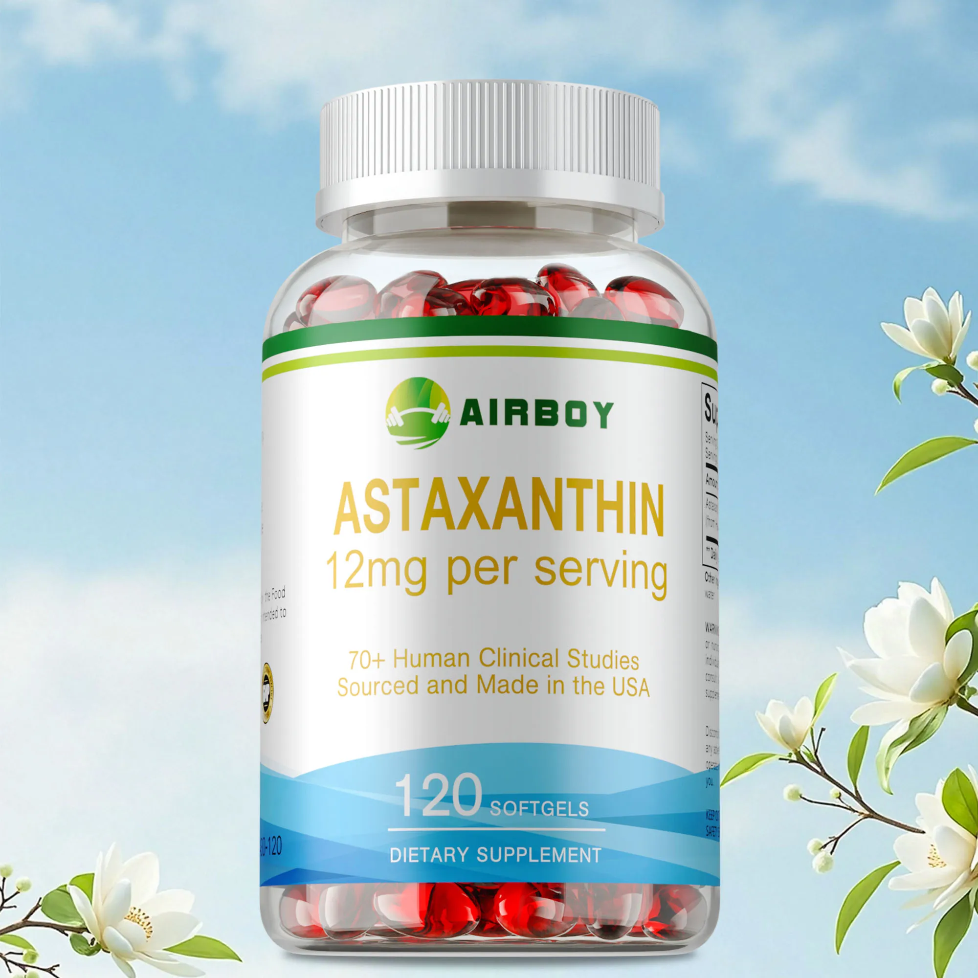 

Astaxanthin 12mg - Antioxidant, Promotes Heart and Cardiovascular Health, Supports Eye, Skin and Joint Health, Metabolism