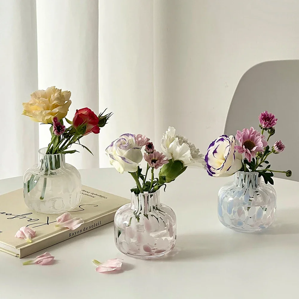Mini Glass Vase Transparent Small Home Desktop Decoration Flowers Plant Delicate Vase Living Room Bedroom Decor