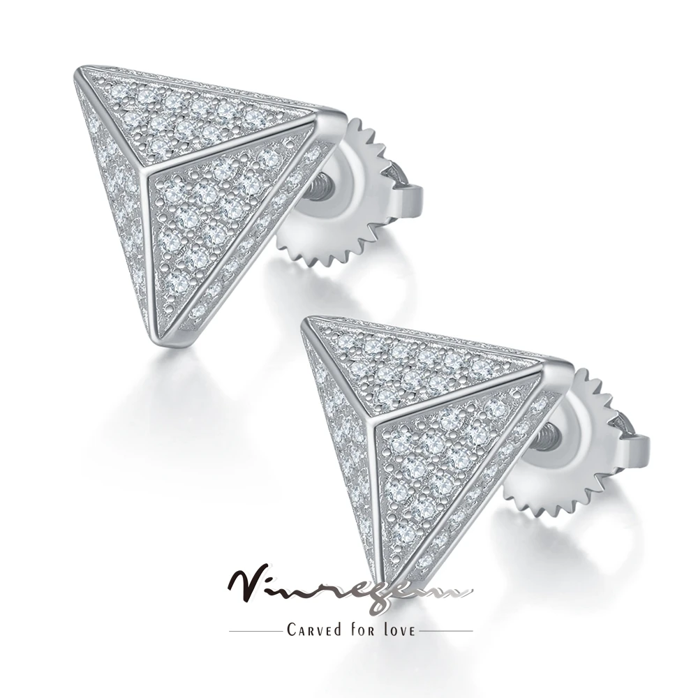 

Vinregem GRA 3EX VVS D Moissanite Diamonds Triangle Ear Studs Earrings 18K Gold Plated 925 Sterling Silver Hip Hop Rock Jewelry